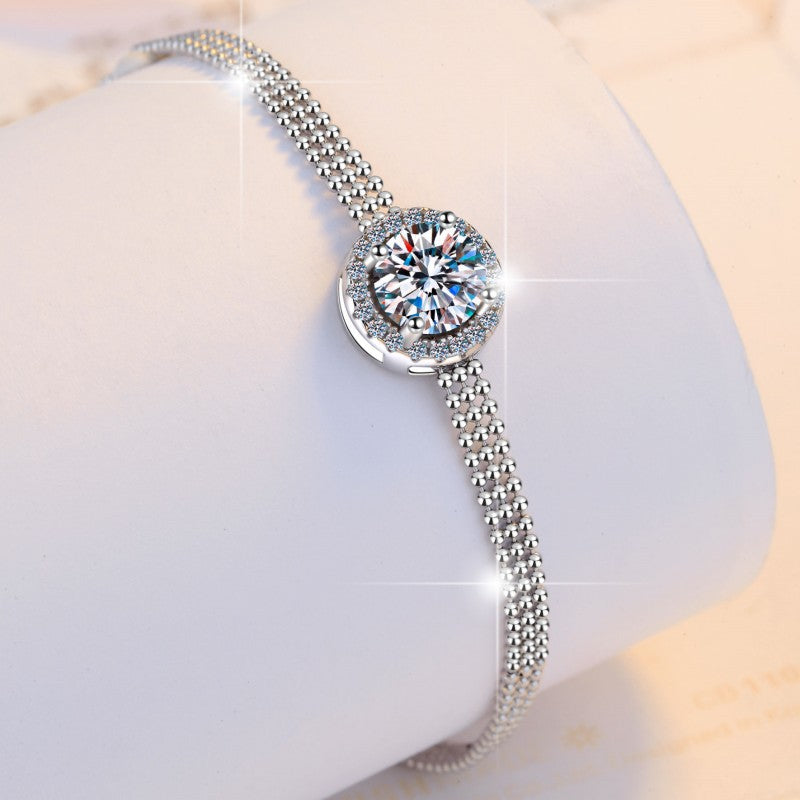 Sterling silver s925 bracelet push pull imitation carat diamond