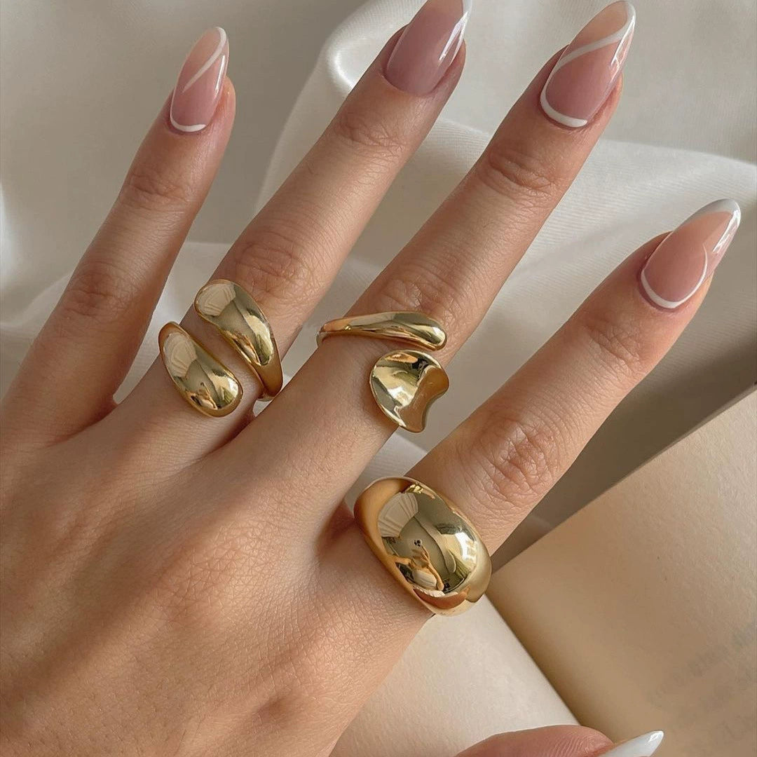 Rings set of 3 pieces gold irregular