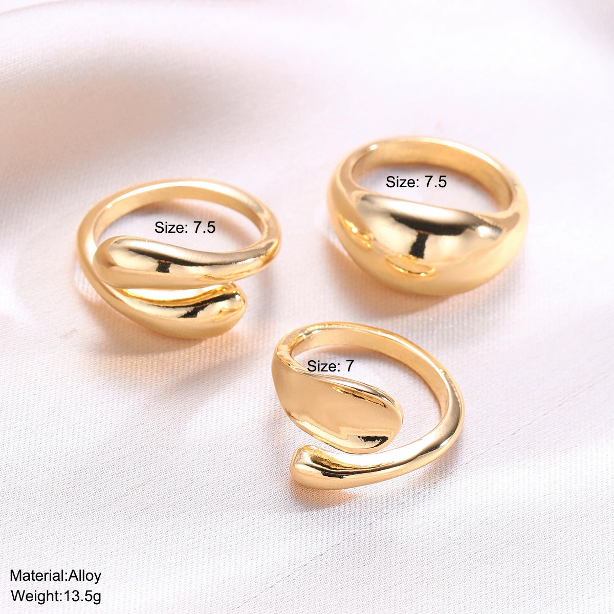 Rings set of 3 pieces gold irregular