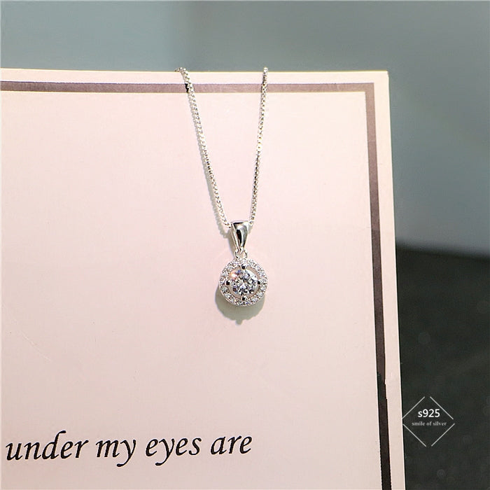 S925 sterling silver zircon round necklace female