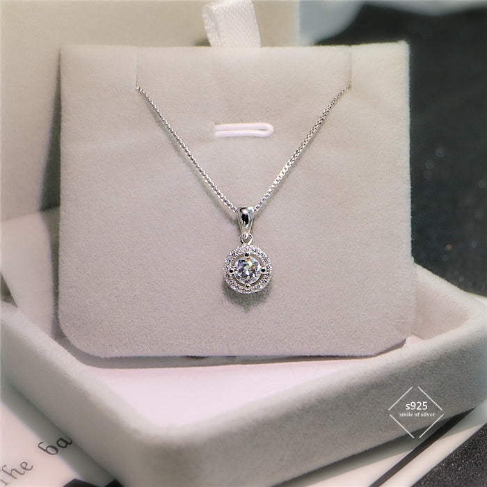 S925 sterling silver zircon round necklace female