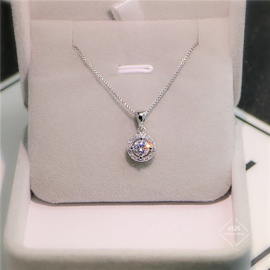 S925 sterling silver zircon round necklace female