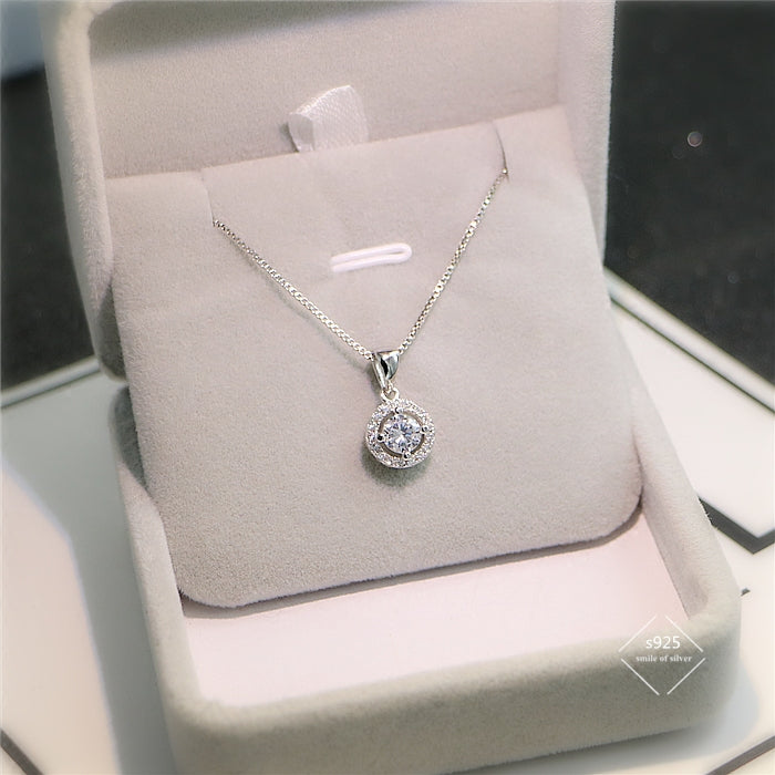 S925 sterling silver zircon round necklace female