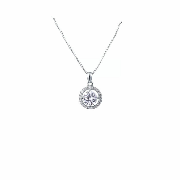 S925 sterling silver zircon round necklace female