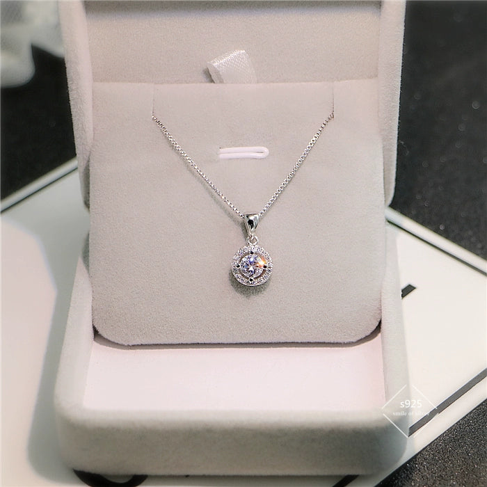 S925 sterling silver zircon round necklace female